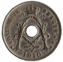 Бельгия 25 сантимов 1910 год