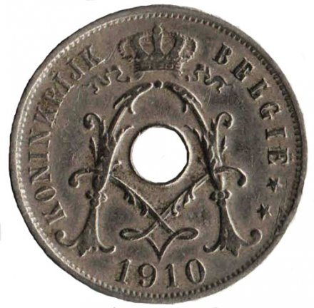 Бельгия 25 сантимов 1910 год