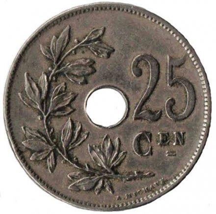 Бельгия 25 сантимов 1910 год