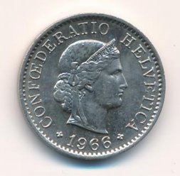 Швейцария 5 раппенов 1966 год