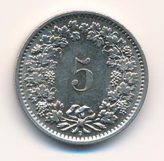 Швейцария 5 раппенов 1966 год