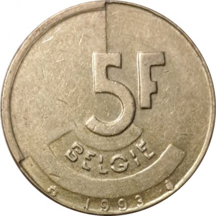 Бельгия 5 франков 1993 год BELGIE