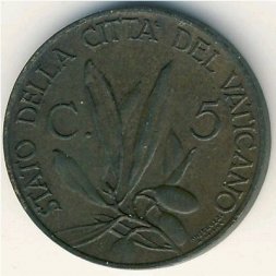 Ватикан 5 чентезимо 1935 год