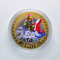 Гравированная монета 10 рублей 2016 год - Дед Мороз и тройка (в сувенирной упаковке)