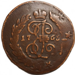 2 копейки 1765 год ММ Екатерина II (1762 - 1796) - перечекан - VF-