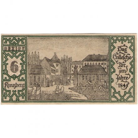 Германия (нотгельд) 50 пфеннигов 1921 год - Серия &quot;Районы Берлина&quot;. Кройцберг. Галльские ворота в Сахре в 1845 г. (вид 6) - UNC