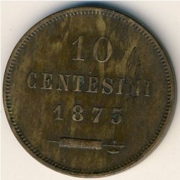 Сан-Марино 10 чентезимо 1875 год