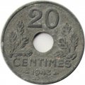 Франция 20 сантимов 1943 год