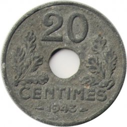 Франция 20 сантимов 1943 год