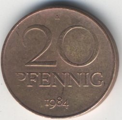 ГДР 20 пфеннигов 1984 год