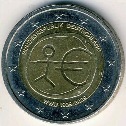 Германия 2 евро 2009 год - 10 лет Экономическому и валютному союзу (G)