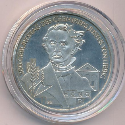 Германия 10 евро 2003 год - 200 лет со дня рождения Юстуса фон Либиха