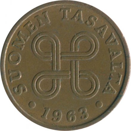 Финляндия 1 пенни 1963 год - Крест святого Иоанна