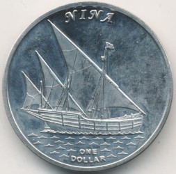 Монета Острова Гилберта (Кирибати) 1 доллар 2016 год - Парусник Нинья
