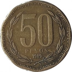 Чили 50 песо 1989 год