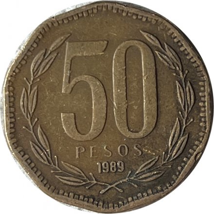 Чили 50 песо 1989 год