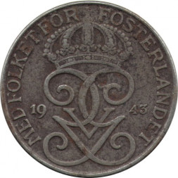 Швеция 5 эре 1943 год - Король Густав V