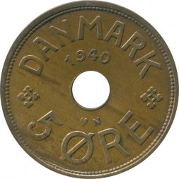 Дания 5 эре 1940 год - Король Кристиан X