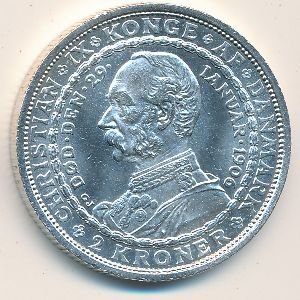Дания 2 кроны 1906 год - Смерть Кристиана IX и вступление на престол Фредерика VIII