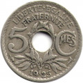 Франция 5 сантимов 1925 год (Новый тип: Отверстие в центре)