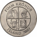 Исландия 5 крон 2007 год - Дельфины