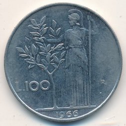 Италия 100 лир 1966 год Минерва