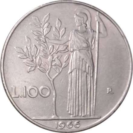 Италия 100 лир 1966 год Минерва