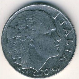 Италия 20 чентезимо 1939 год