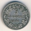 Бавария 3 крейцера 1851 год