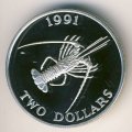 Бермудские острова 2 доллара 1991 год - Пятнистый колючий омар