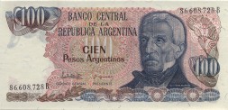 Аргентина 100 песо 1983 - 1985 год - Хосе де Сан-Мартин. Порт Ушуайя