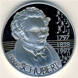 Австрия 25 экю 1997 год - 200 лет со дня рождения Франца Шуберта