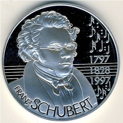 Австрия 25 экю 1997 год - 200 лет со дня рождения Франца Шуберта