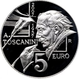 Сан-Марино 5 евро 2007 год - 50 лет со дня смерти Артуро Тосканини