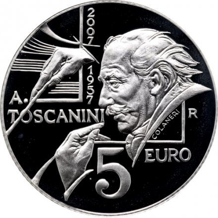 Сан-Марино 5 евро 2007 год - 50 лет со дня смерти Артуро Тосканини