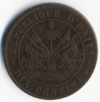 Монета Гаити 10 сентим 1863 год