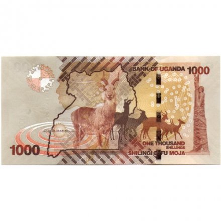 Уганда 1000 шиллингов 2021 год - Герб. Антилопы. Монумент независимости UNC