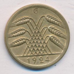 Веймарская республика 50 рентенпфеннигов 1924 год (G)