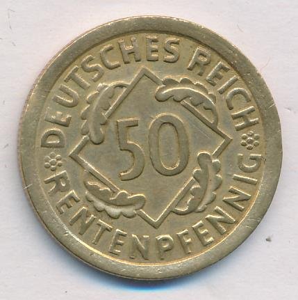 Веймарская республика 50 рентенпфеннигов 1924 год (G)