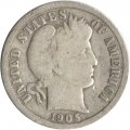 США 1 дайм (10 центов) 1905 год (S)