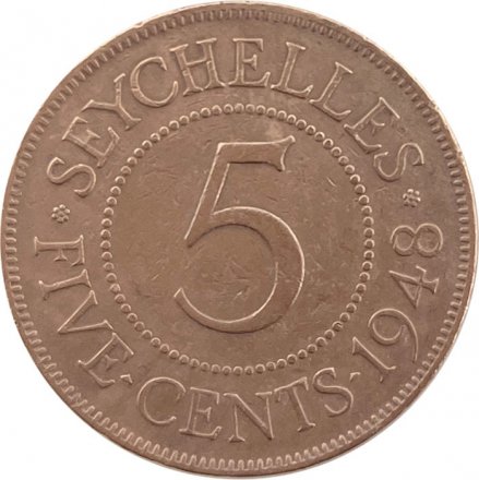 Сейшелы 5 центов 1948 год - Король Георг VI