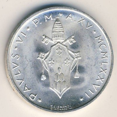 Ватикан 500 лир 1977 год