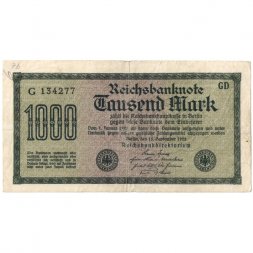Веймарская Республика 1000 марок 1922 год - Черный номер - F