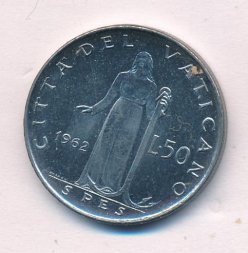 Ватикан 50 лир 1962 год Папа Иоанн XXIII