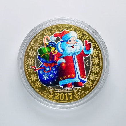 Гравированная монета 10 рублей 2016 год - Дед Мороз (в сувенирной упаковке)
