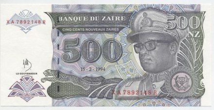 Заир 500 новых заиров 1994 года - Мобуту Сесе Секо. Здание банка - UNC