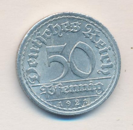 Веймарская республика 50 пфеннигов 1921 год (A)