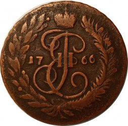 2 копейки 1766 год ММ (большая заготовка) Екатерина II (1762 - 1796) - F