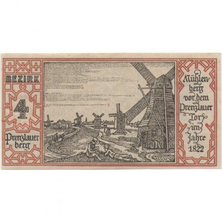 Германия (нотгельд) 50 пфеннигов 1921 год - Серия &quot;Районы Берлина&quot;. Пренцлауэр-Берг. Мюленберг перед воротами Пренцлауэра в 1822 году (вид 4) - UNC