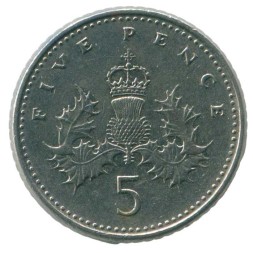 Великобритания 5 пенсов 1990 год